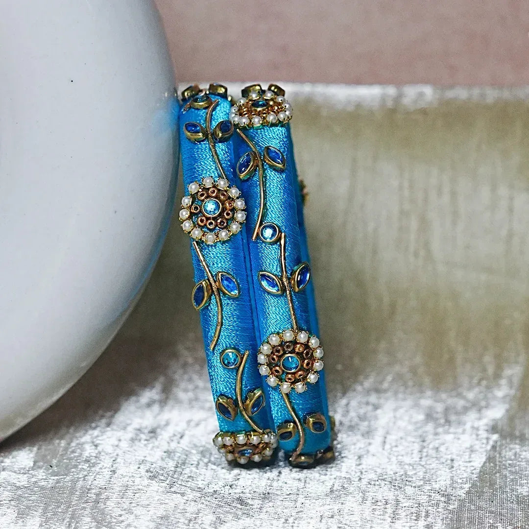 Designer Thread Work Kundan Leaf Style Kada Bangle for Women & Girls (Pack of 2) - The Golden Cascade